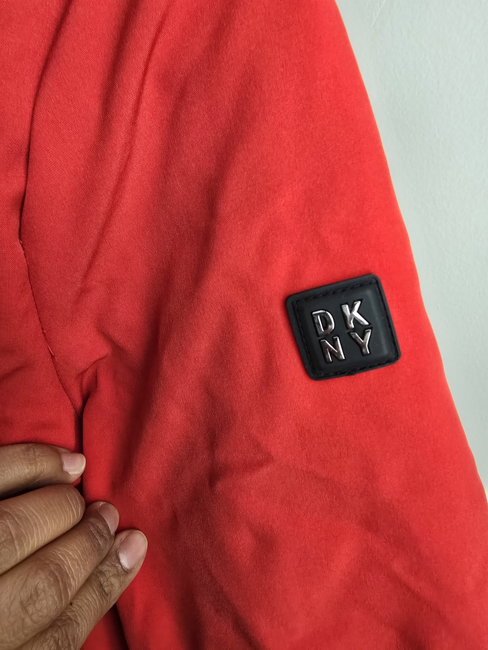 DKNY Red Trench Coat with Self-Tie Belt - Picture 6 of 14